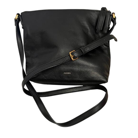 Fossil Jori Black Pebbled Leather Adjustable Crossbody Bag - Picture 1 of 8